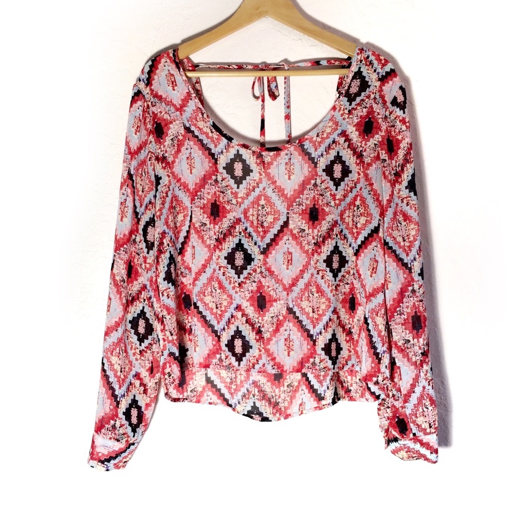 Liberty Love Semi Sheer Open Tie Back Blouse  Sz L